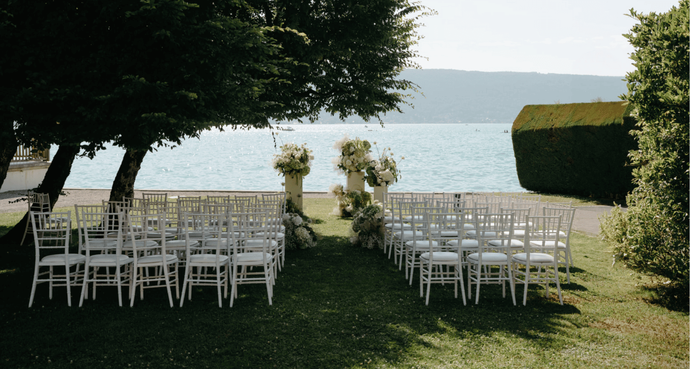 lieu de cérémonie extérieur, bord du lac d'Annecy, Chateau de Menthon Saint Bernard
