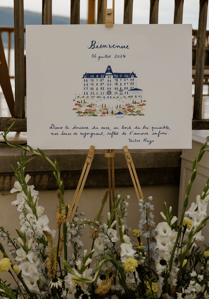 illustration de mariage, aquarelle, panneau d'accueil